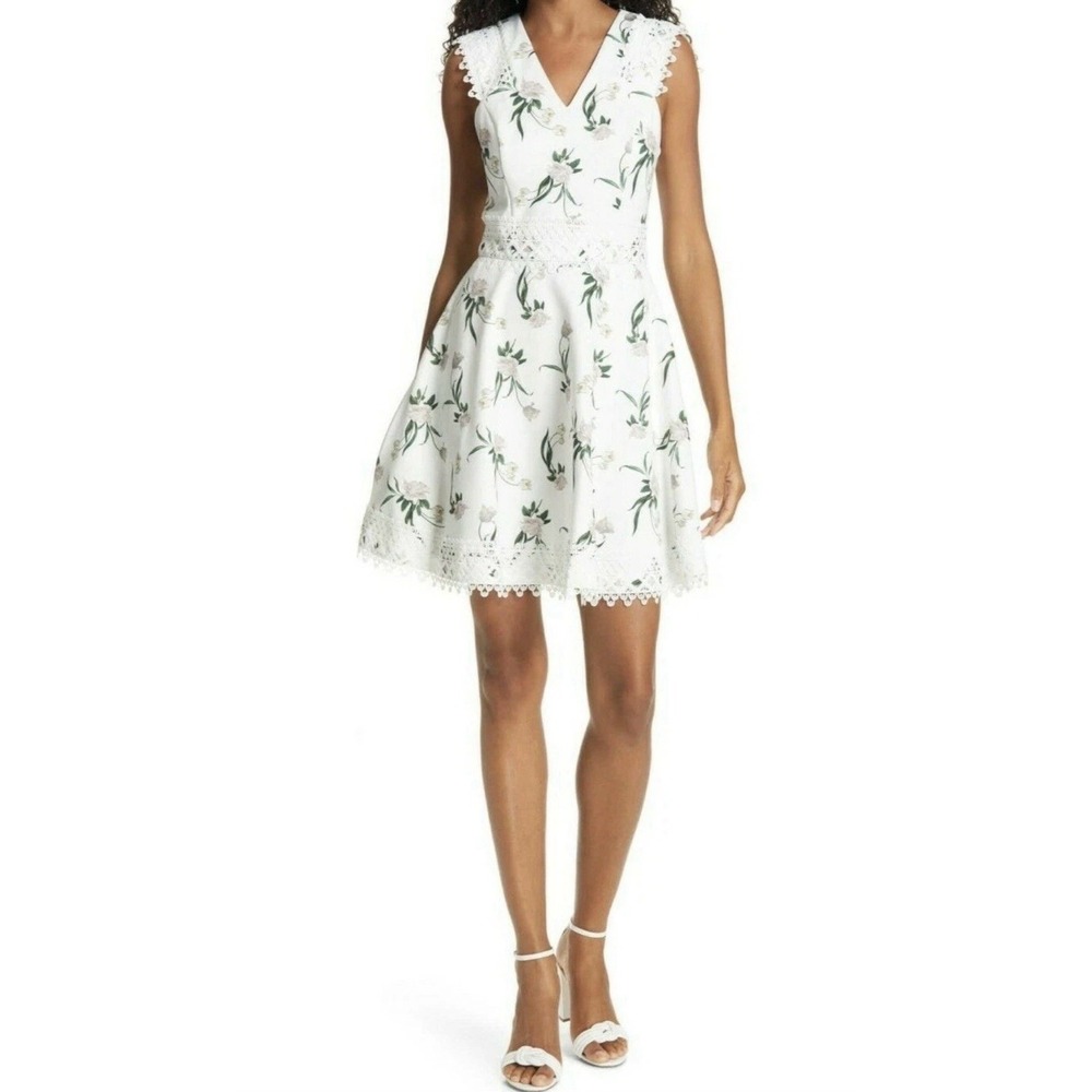 Ted Baker Nolla Dress Size 4 US 12 White Floral Lace Trim Elderflower Sleeveless